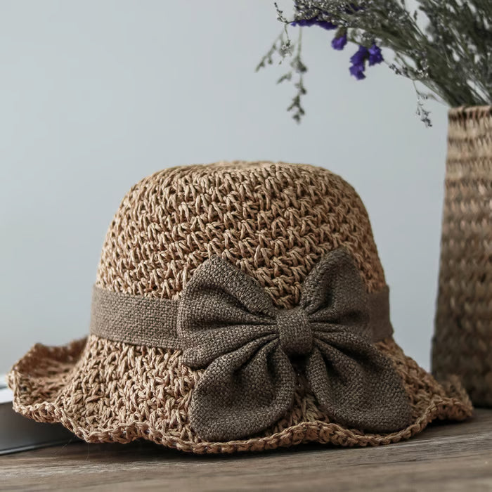 🔥✨Straw Hat with Retro Bow – Foldable & Breathable for Summer