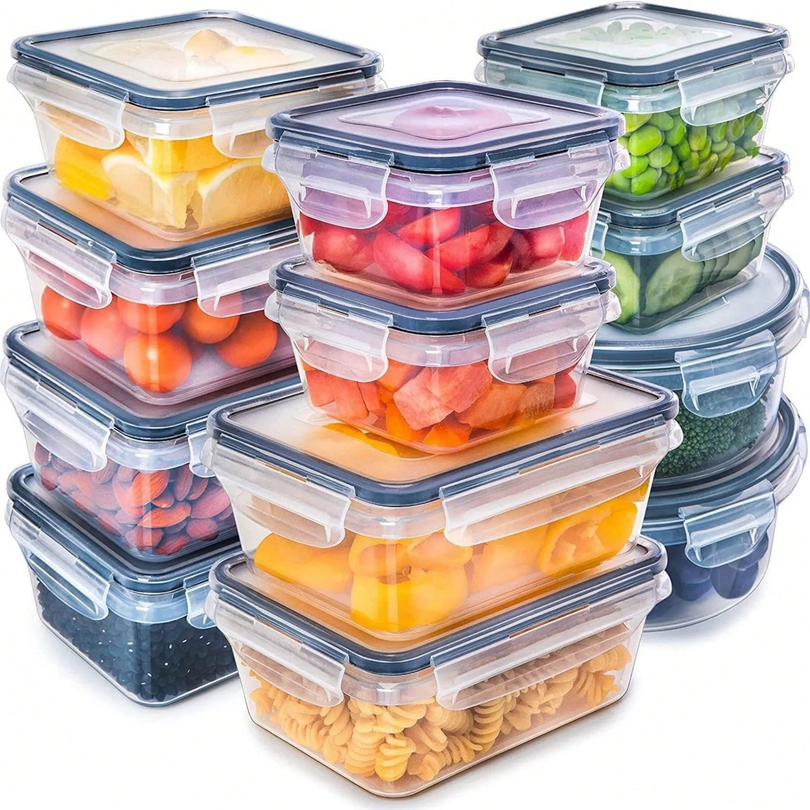 24 Pieces Food Storage Containers Set With Snap Lids (12 Lids + 12 Containers), Plastic Containers, Lunch Container Bento Box For Home