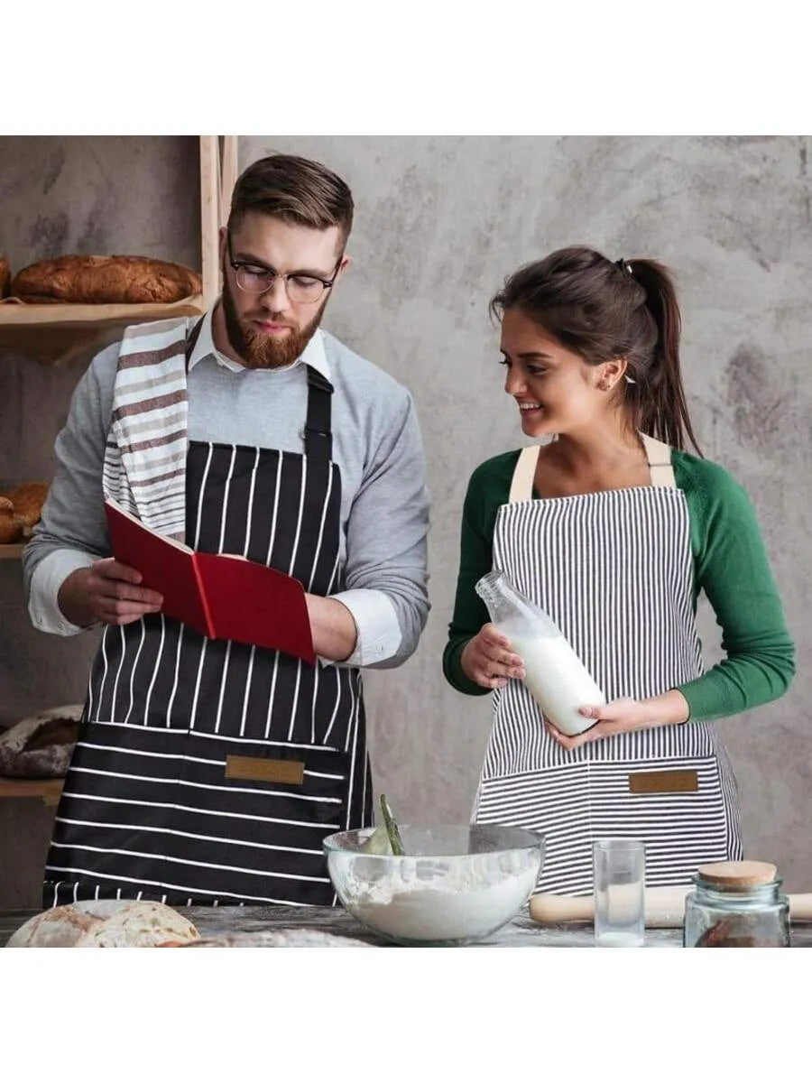 2-pack of adjustable bib aprons, cotton-polyester blend, with 2 pockets, unisex, ideal for chefs