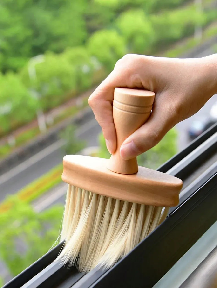 1pc Wooden Handle Cleaning Brush, Long Bristle Brush For Cleaning Car Air Conditioning Outlet, Interior Cracks