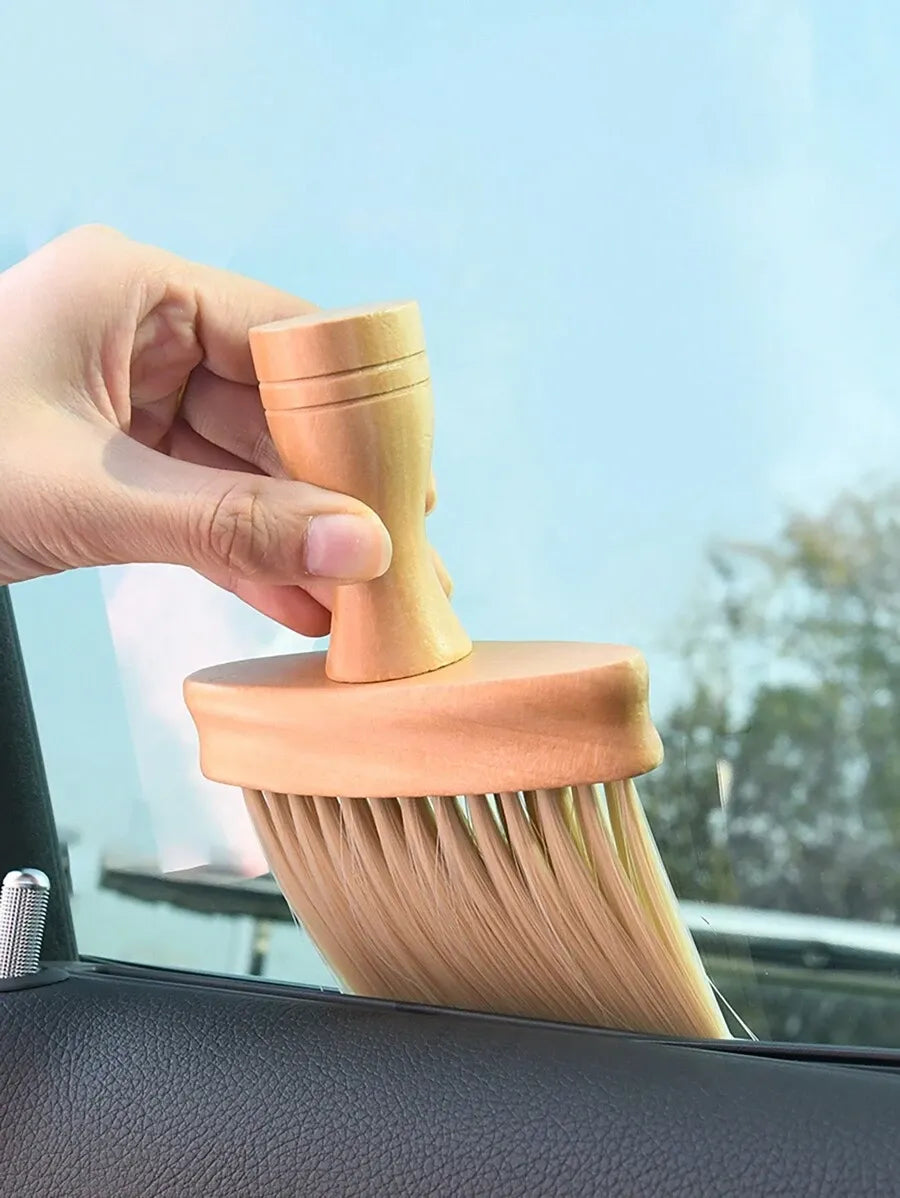 1pc Wooden Handle Cleaning Brush, Long Bristle Brush For Cleaning Car Air Conditioning Outlet, Interior Cracks